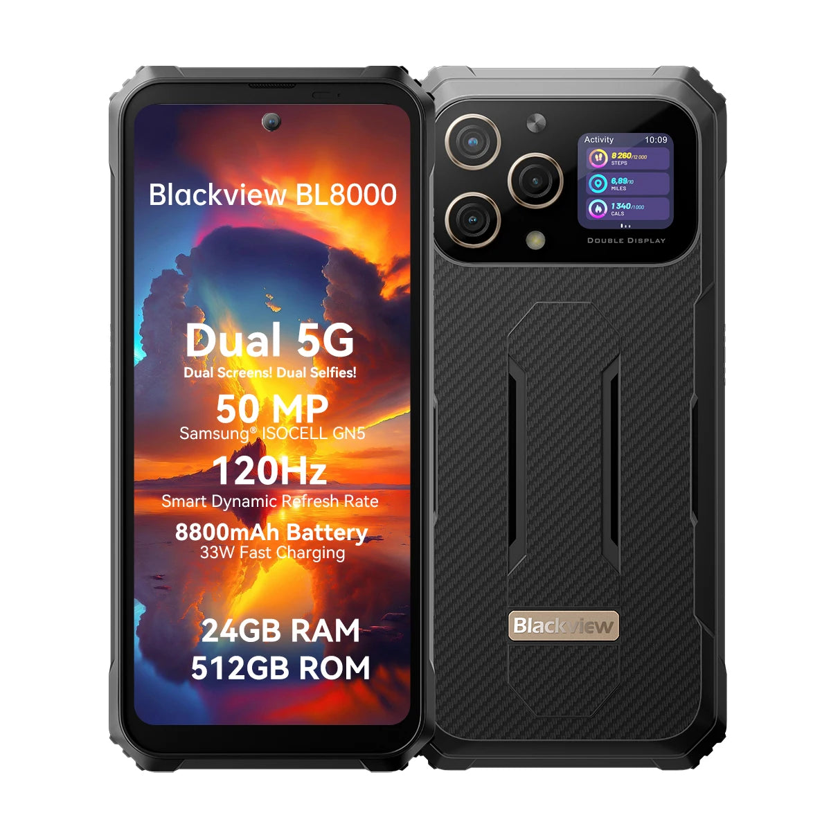 Blackview BL8000 - Outdoor Handy 5G 6.78'' FHD+, 12+512GB, MediaTek Dimensity 7050 - 6nm, Android 13, 120HZ, 8800mAh/33W, 50+16MP Kamera