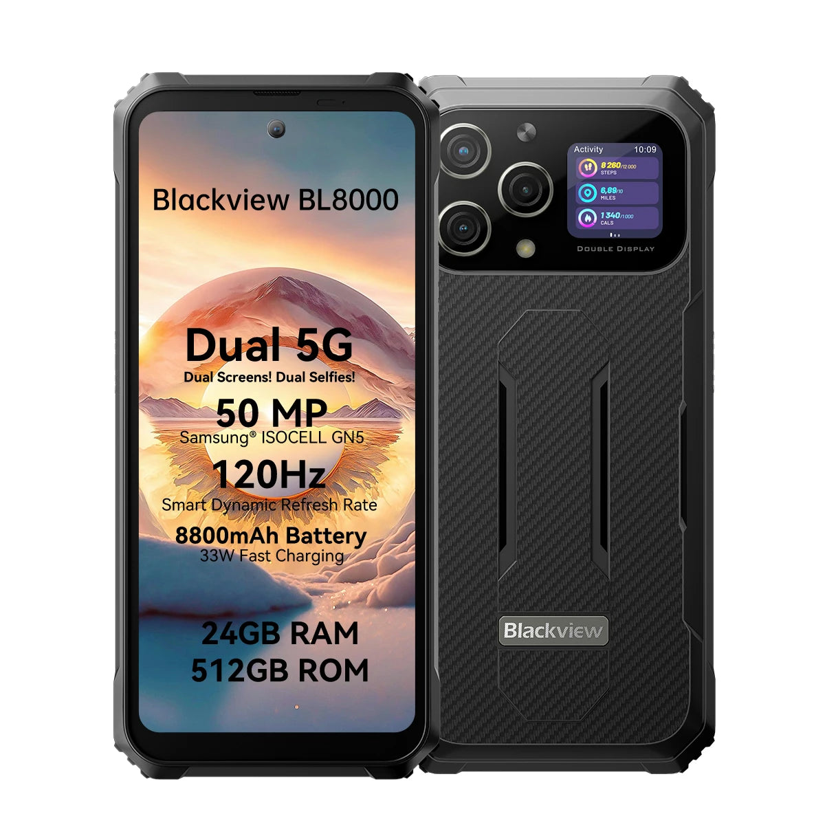Blackview BL8000 - Outdoor Handy 5G 6.78'' FHD+, 12+512GB, MediaTek Dimensity 7050 - 6nm, Android 13, 120HZ, 8800mAh/33W, 50+16MP Kamera